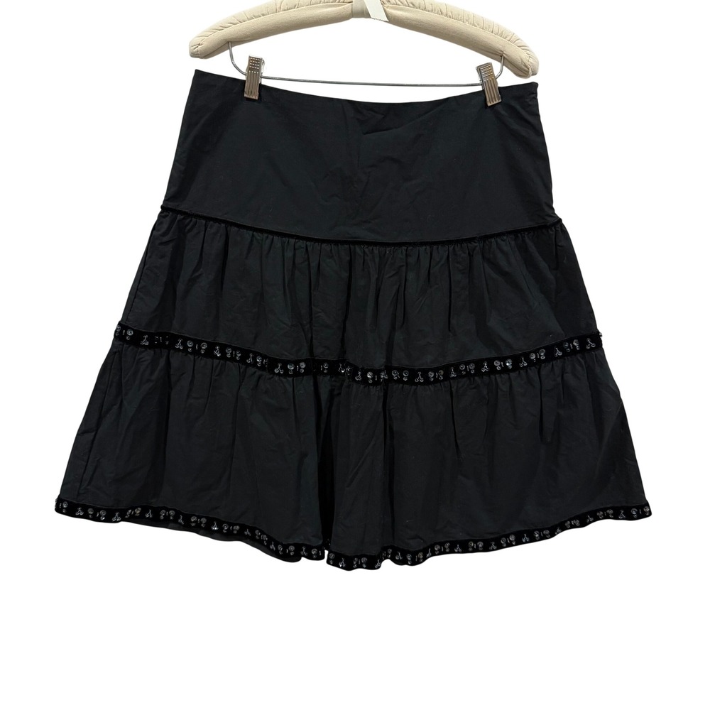 Old Navy Ultra Low Waist Black Tiered Mini Skirt Velvet Sequin Embellished 10
